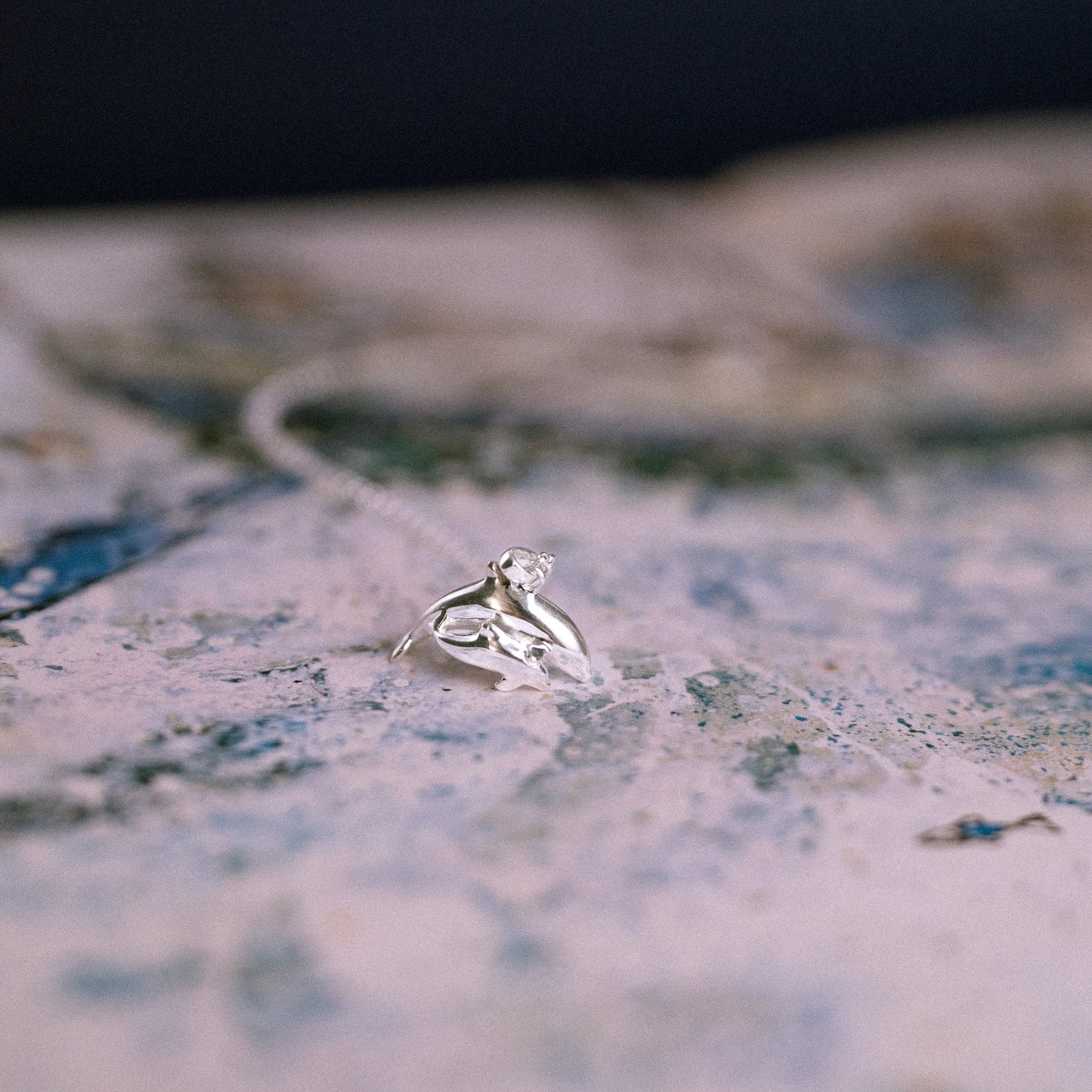 Bottlenose Dolphin Mother and Baby Silver Pendant Necklace