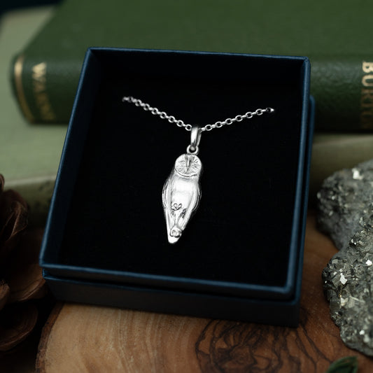 Sterling Silver Barn Owl Pendant Necklace