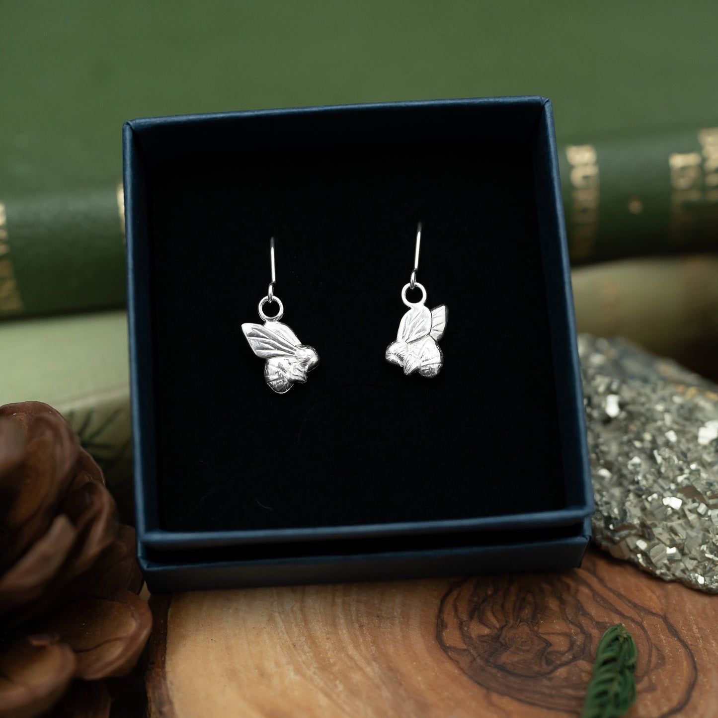 Sterling Silver Bumble Bee Dangle Earrings