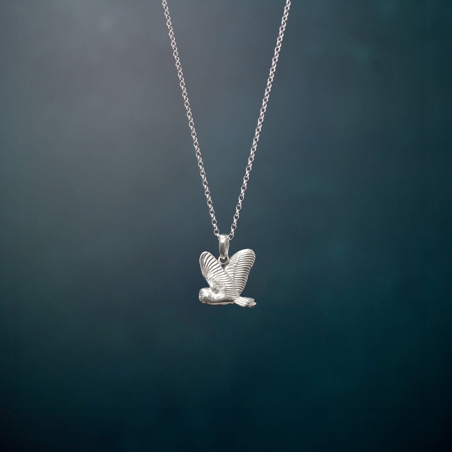 Flying Barn Owl Sterling Silver Necklace