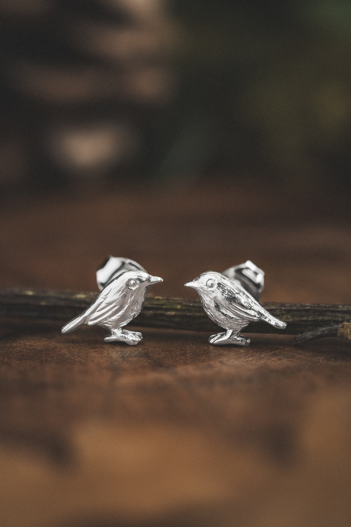 Silver Robin Stud Earrings