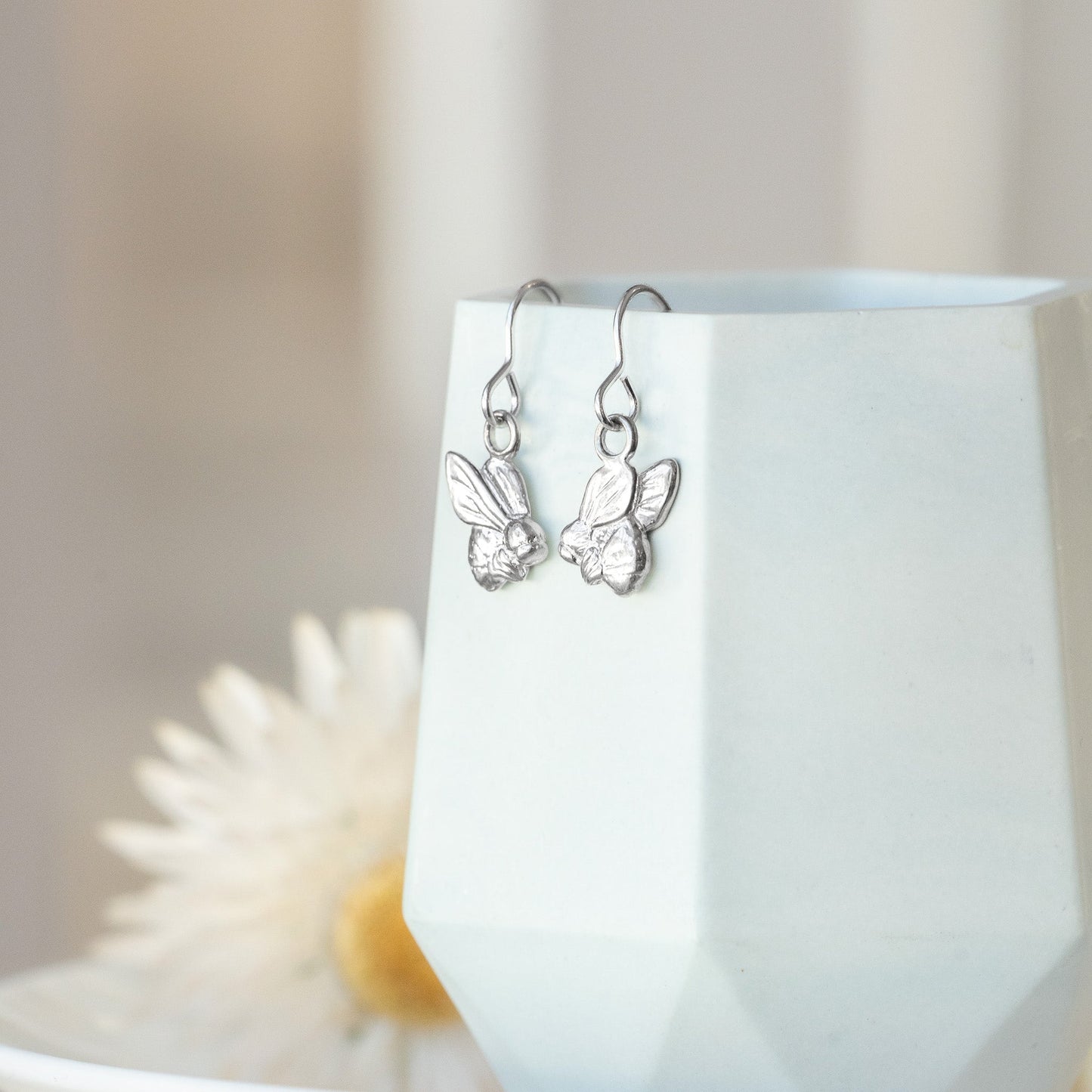 Sterling Silver Bumble Bee Dangle Earrings