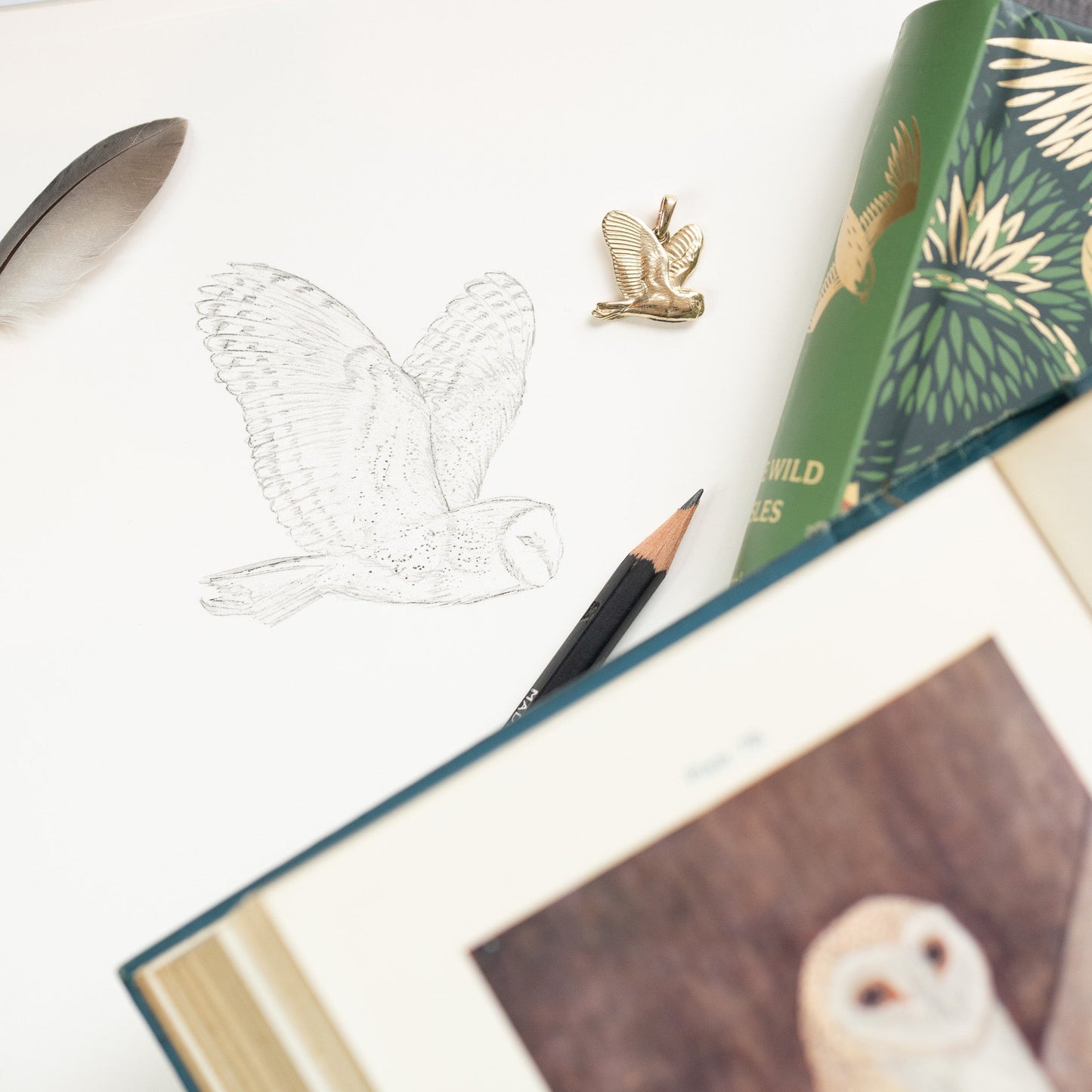 Gold Flying Barn Owl Necklace