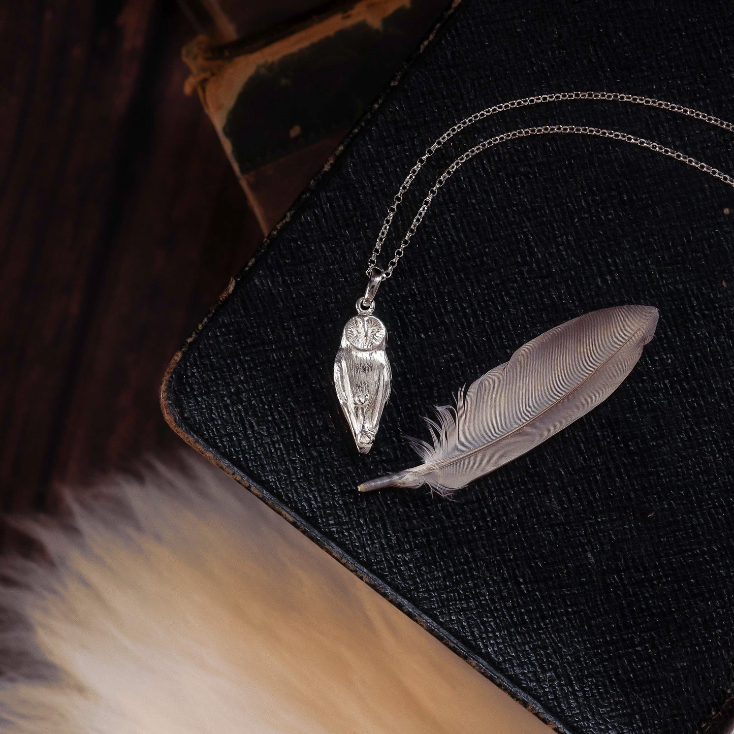 Sterling Silver Barn Owl Pendant Necklace