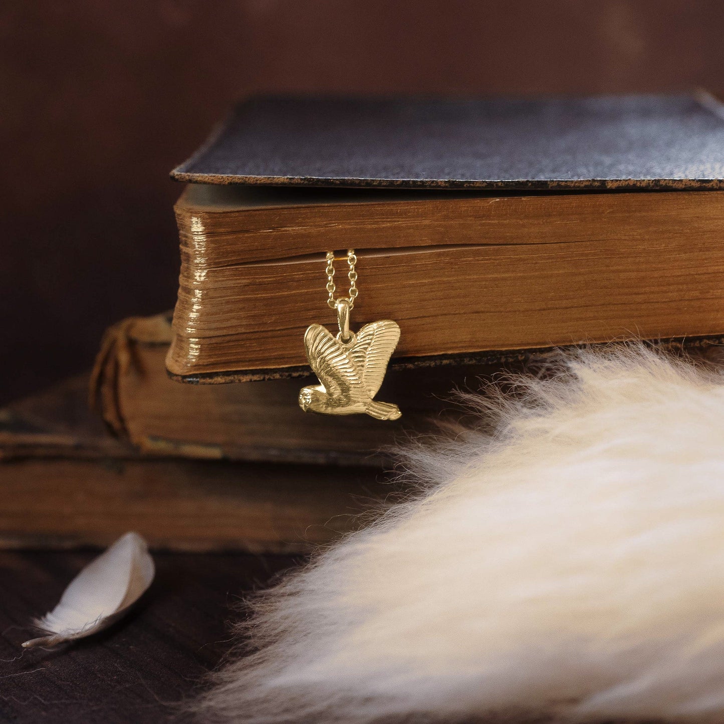 Gold Flying Barn Owl Necklace