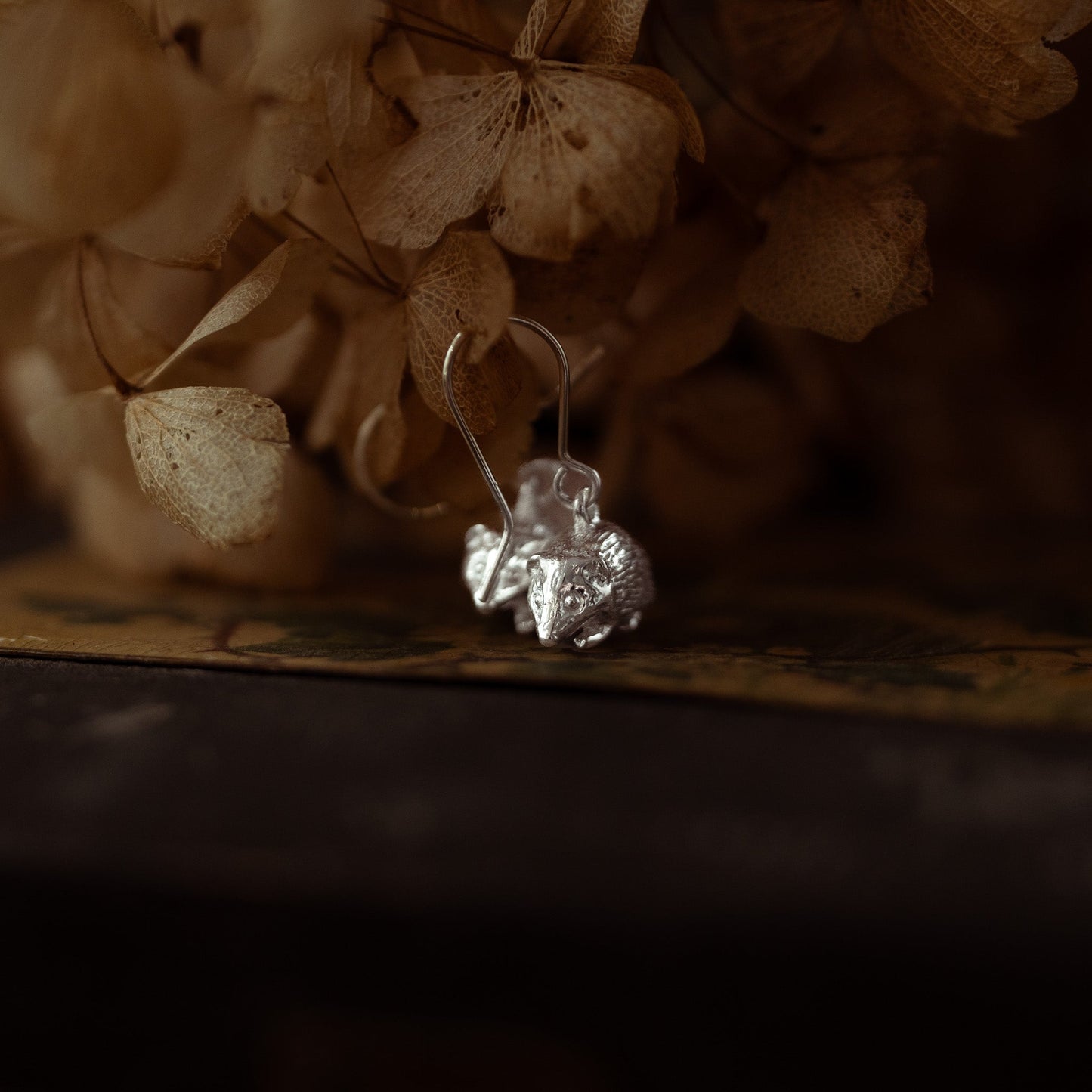Hedgehog Silver Dangle Earrings
