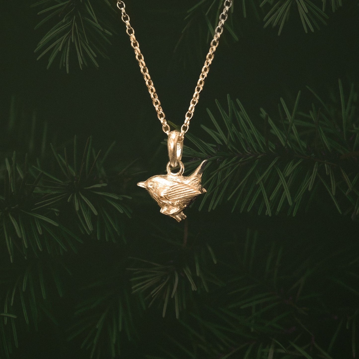 Gold Wren Pendant Necklace