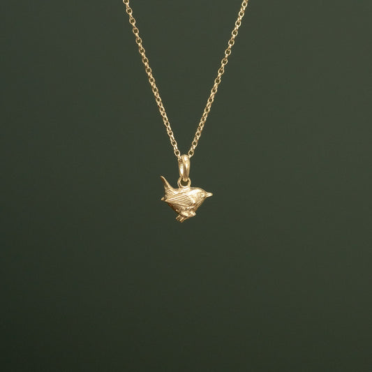Gold Wren Pendant Necklace