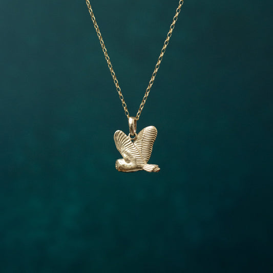 Gold Flying Barn Owl Necklace