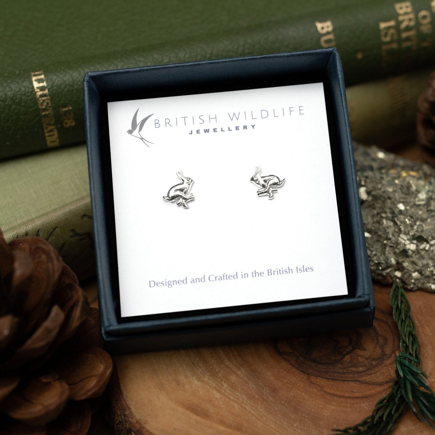 Sterling Silver Running Hare Stud Earrings
