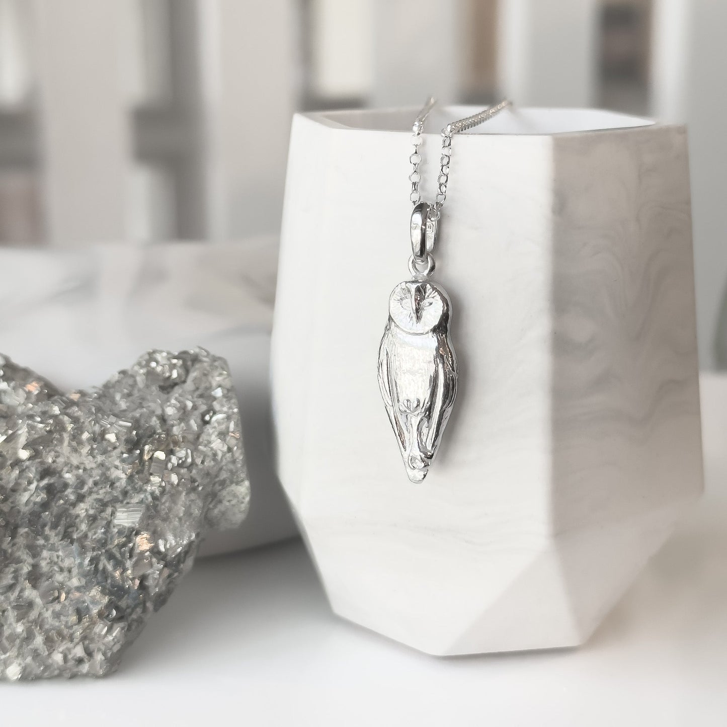 Sterling Silver Barn Owl Pendant Necklace