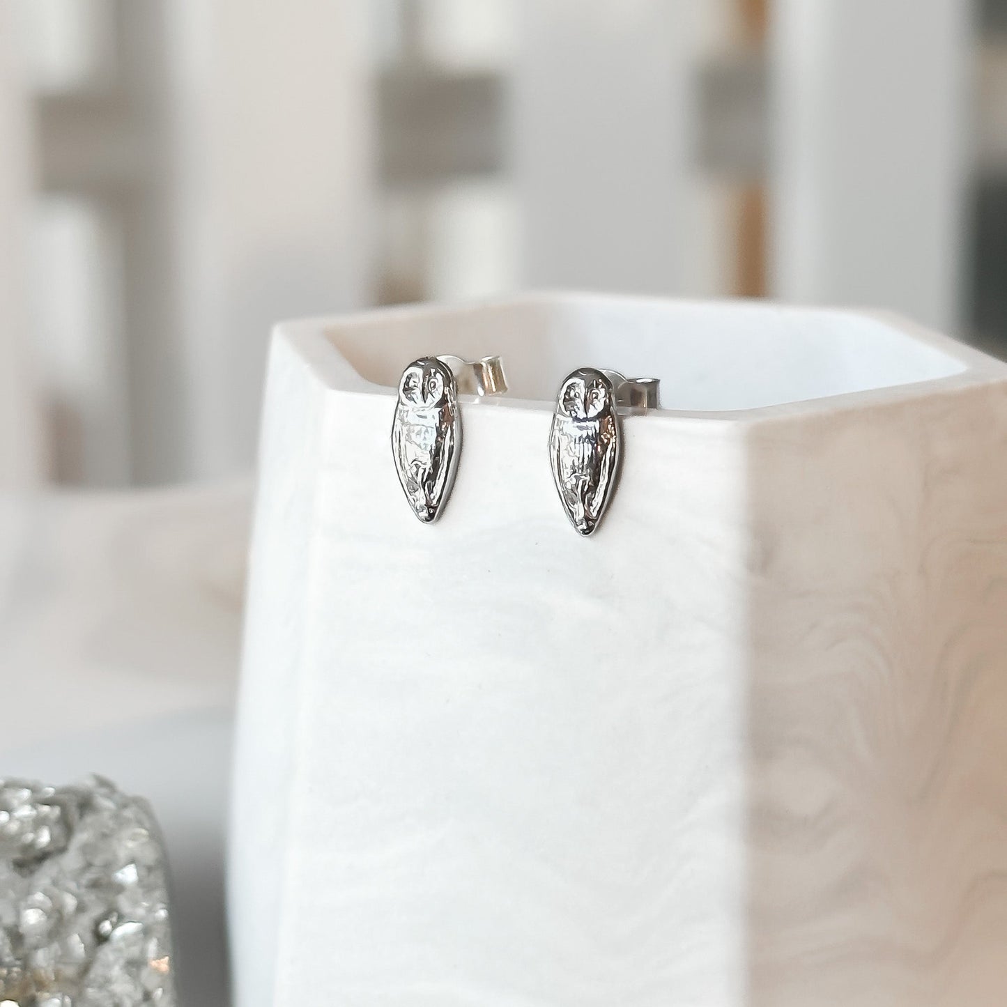 Barn Owl Silver Stud Earrings