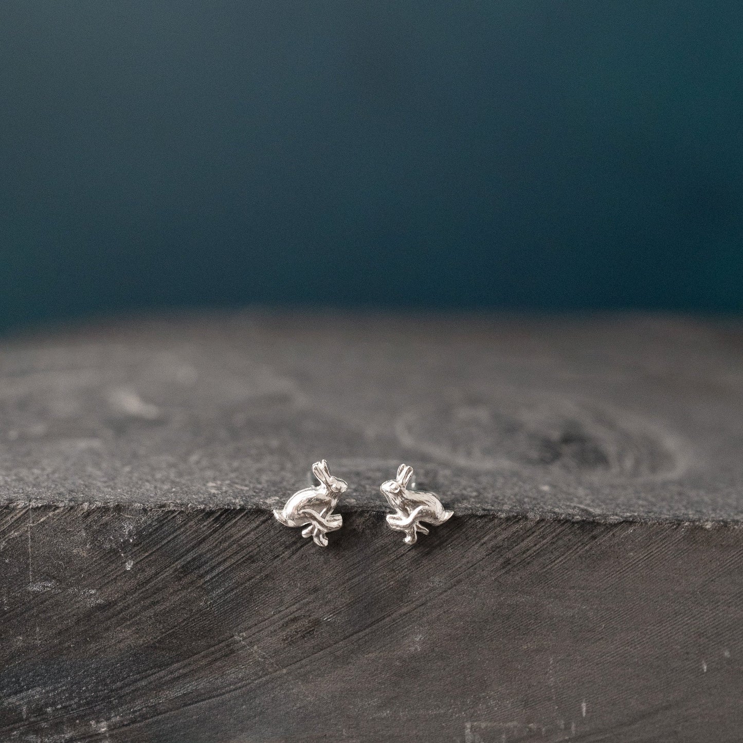 Sterling Silver Running Hare Stud Earrings