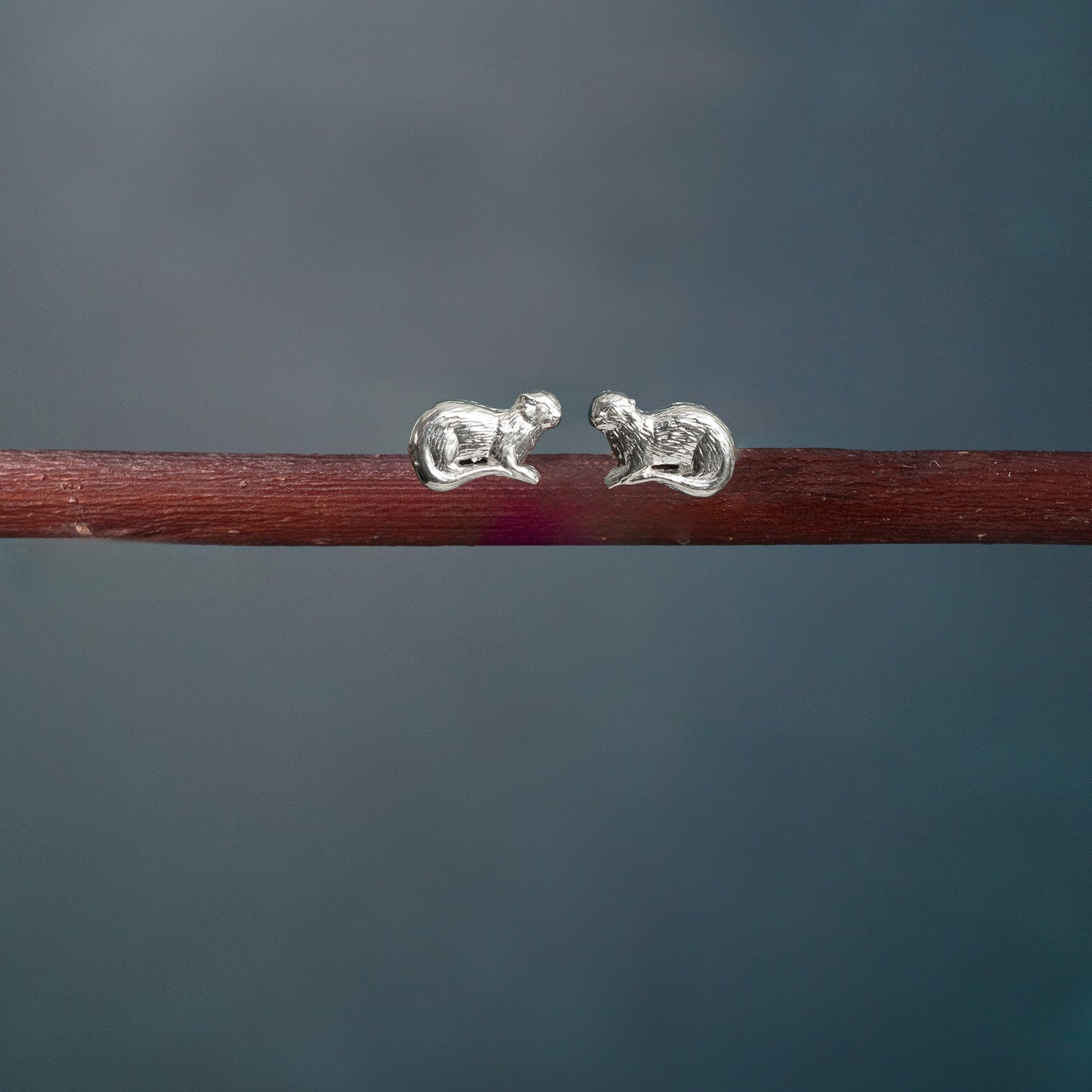 Silver Otter Stud Earrings