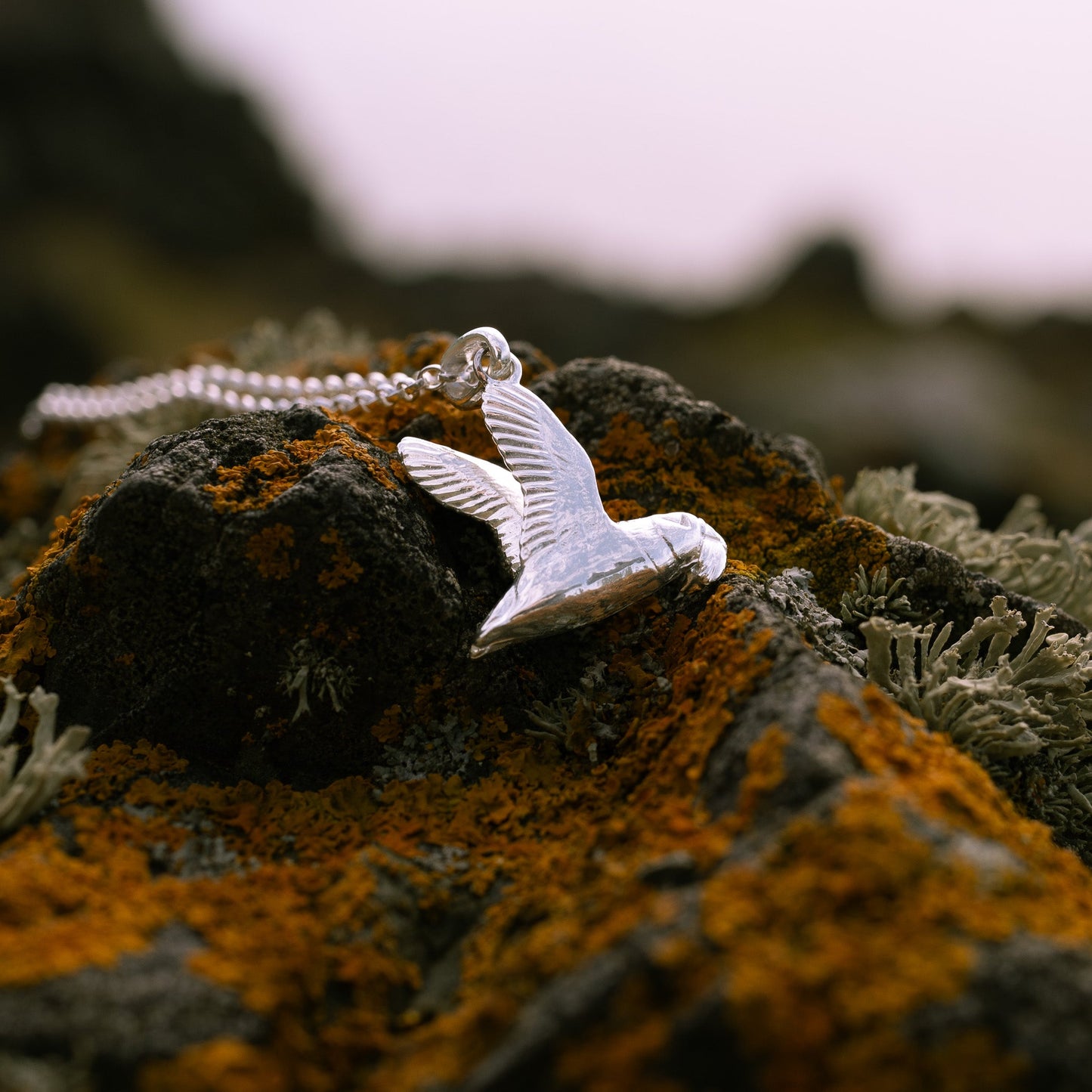 Sterling Silver Flying Puffin with Fish Pendant Necklace