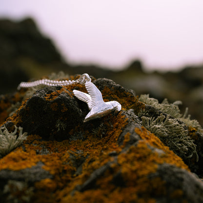 Sterling Silver Flying Puffin with Fish Pendant Necklace