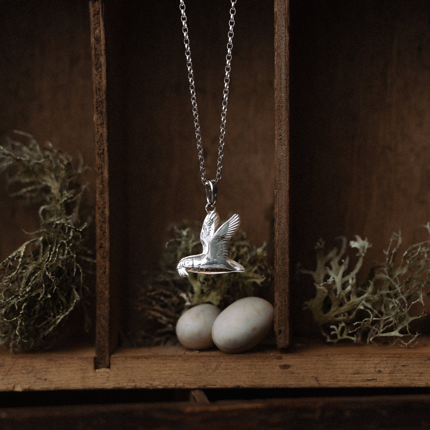 Sterling Silver Flying Puffin with Fish Pendant Necklace