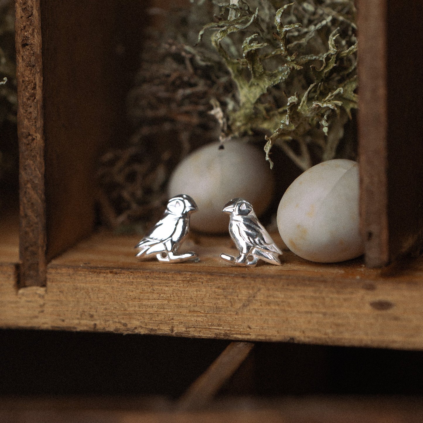 Sterling Silver Puffin Stud Earrings