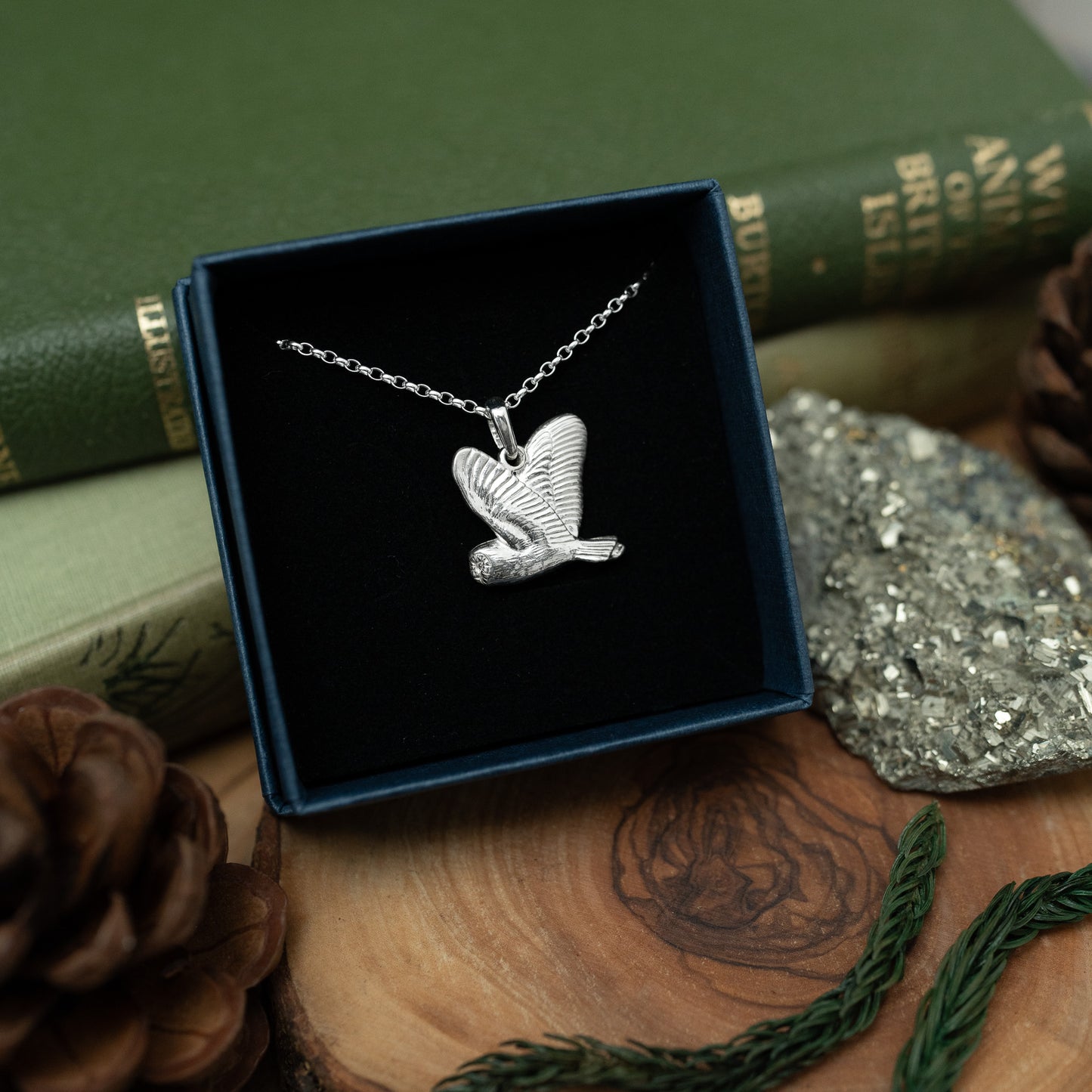 Flying Barn Owl Sterling Silver Necklace