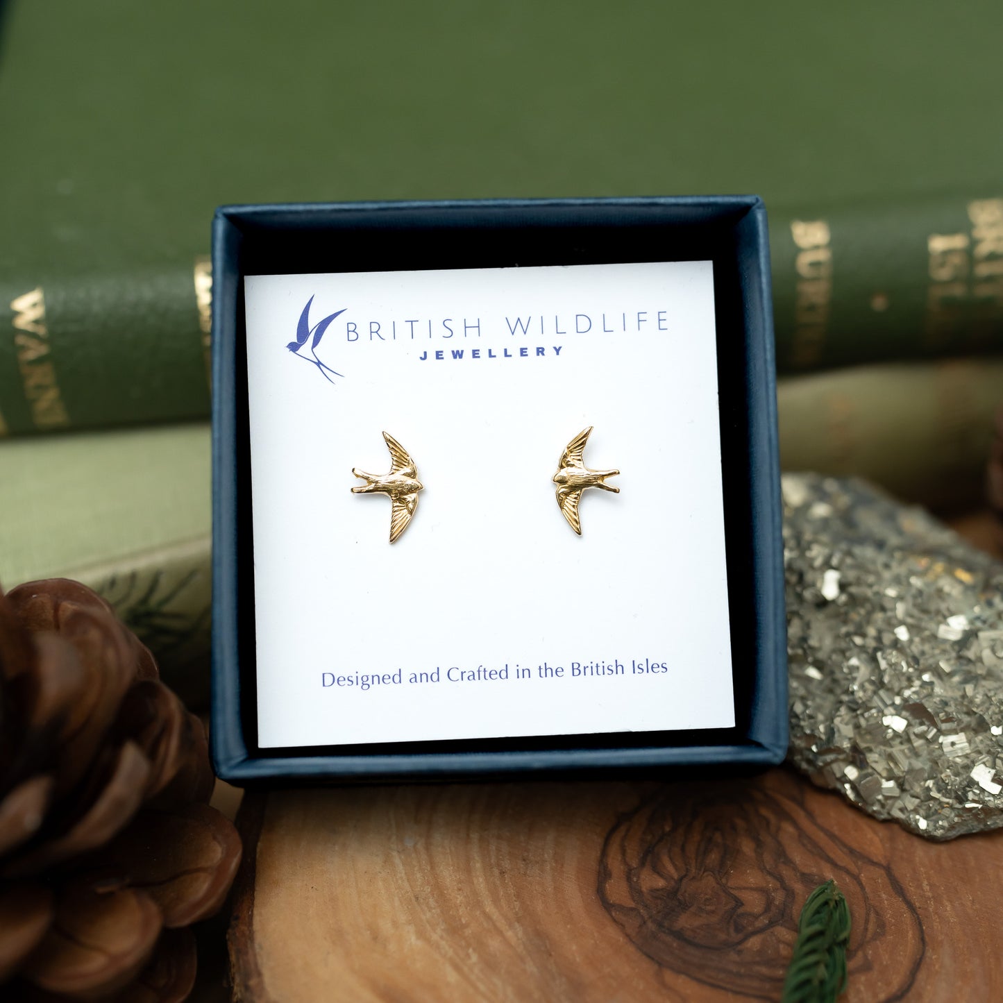 Gold Swallow Stud Earrings