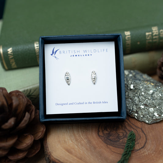 Barn Owl Silver Stud Earrings