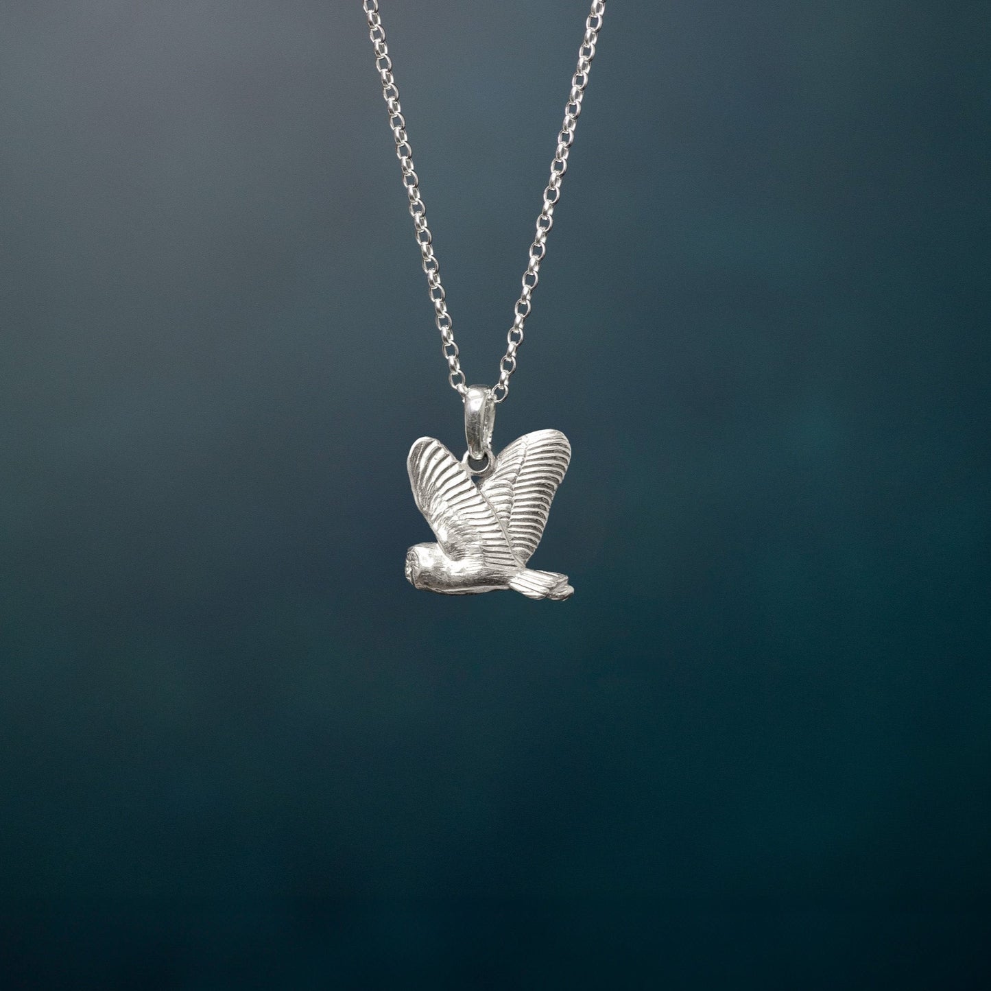 Flying Barn Owl Sterling Silver Necklace