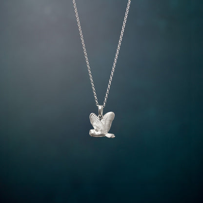 Flying Barn Owl Sterling Silver Necklace