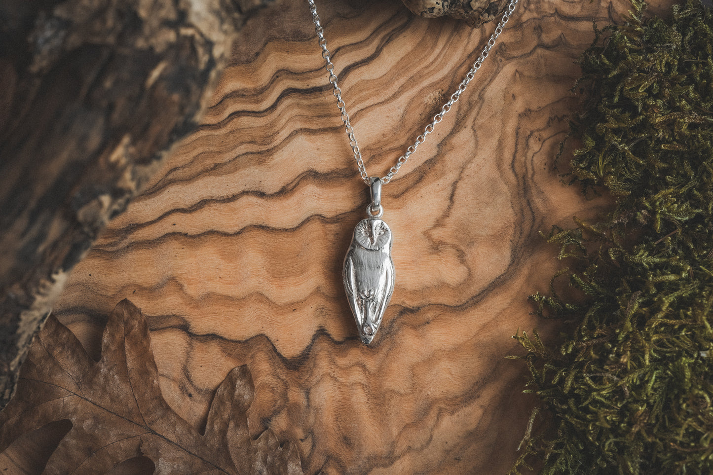 Sterling Silver Barn Owl Pendant Necklace