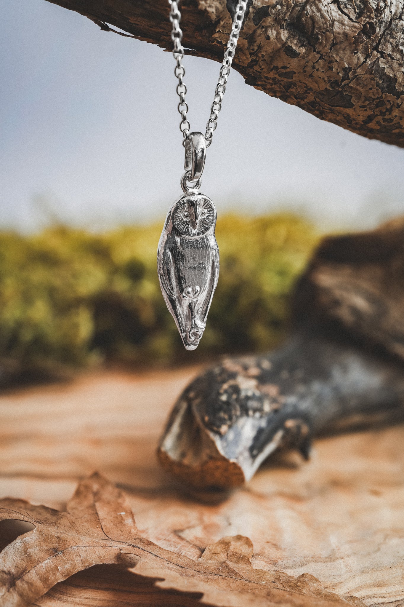 Sterling Silver Barn Owl Pendant Necklace