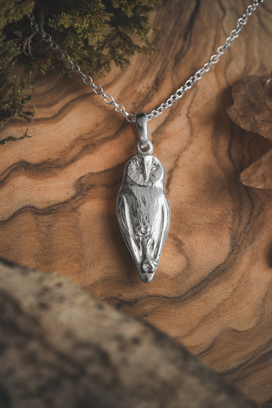 Sterling Silver Barn Owl Pendant Necklace