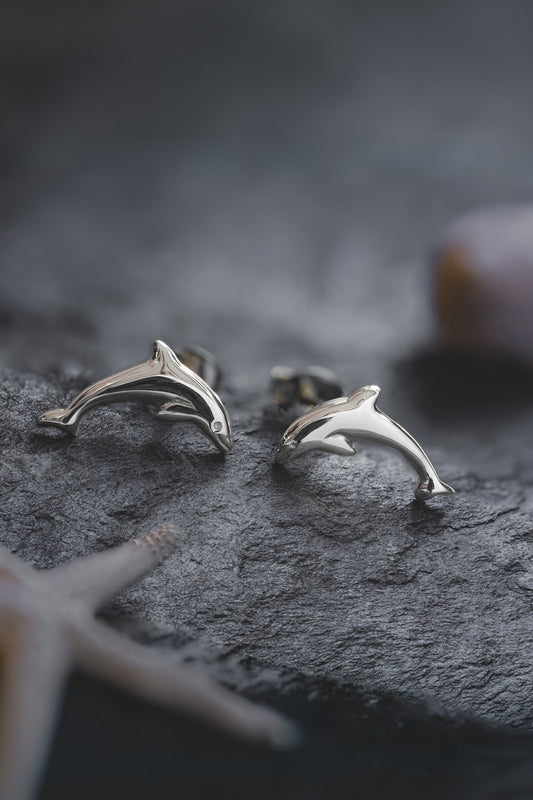 Silver Dolphin Stud Earrings