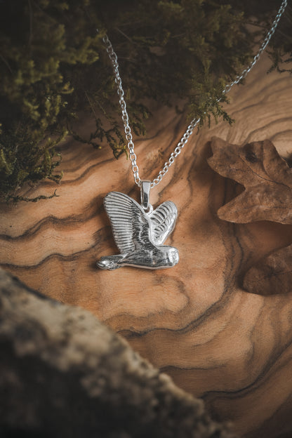 Flying Barn Owl Sterling Silver Necklace