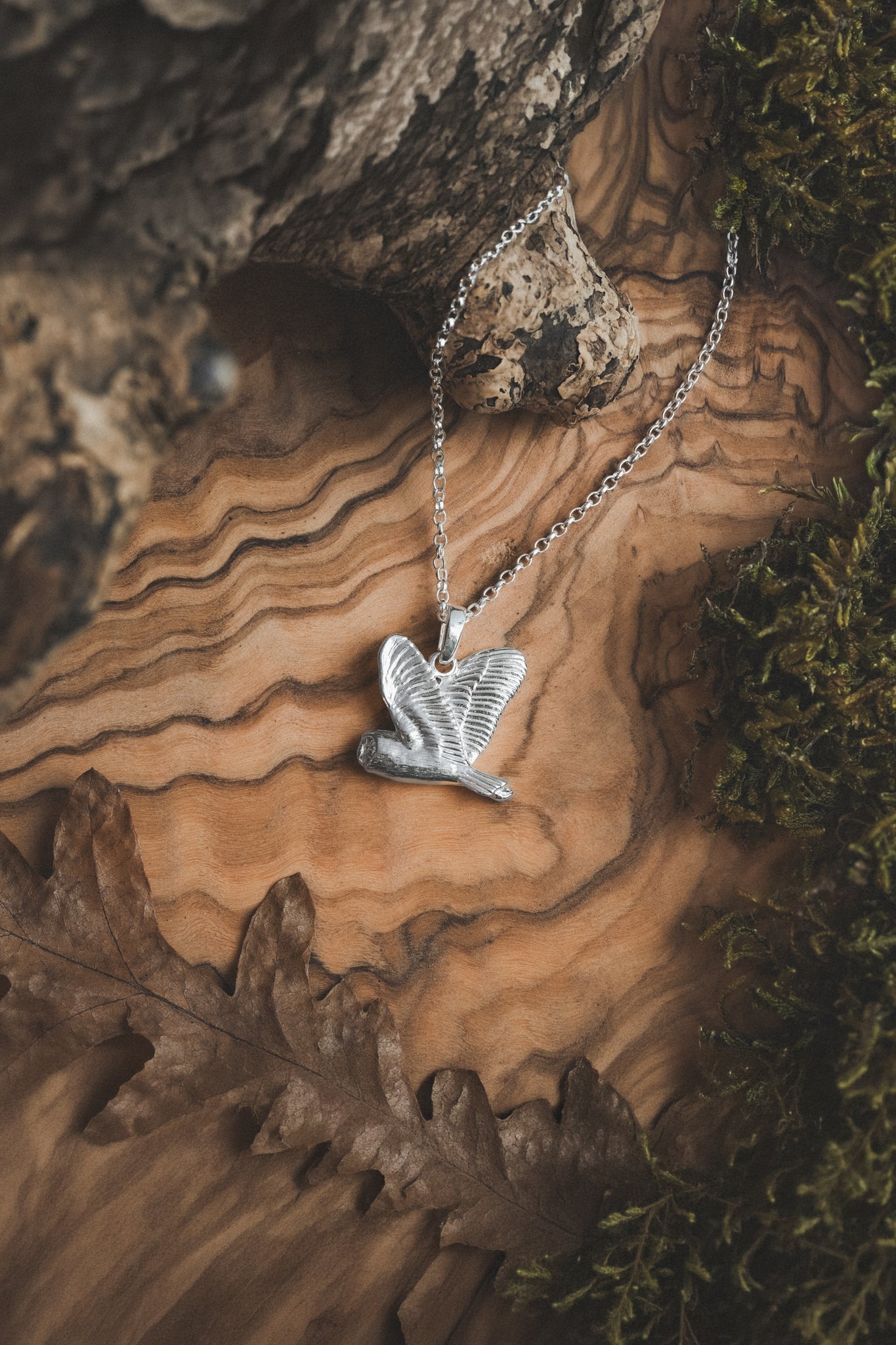 Flying Barn Owl Sterling Silver Necklace