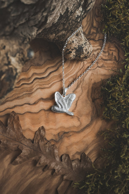 Flying Barn Owl Sterling Silver Necklace