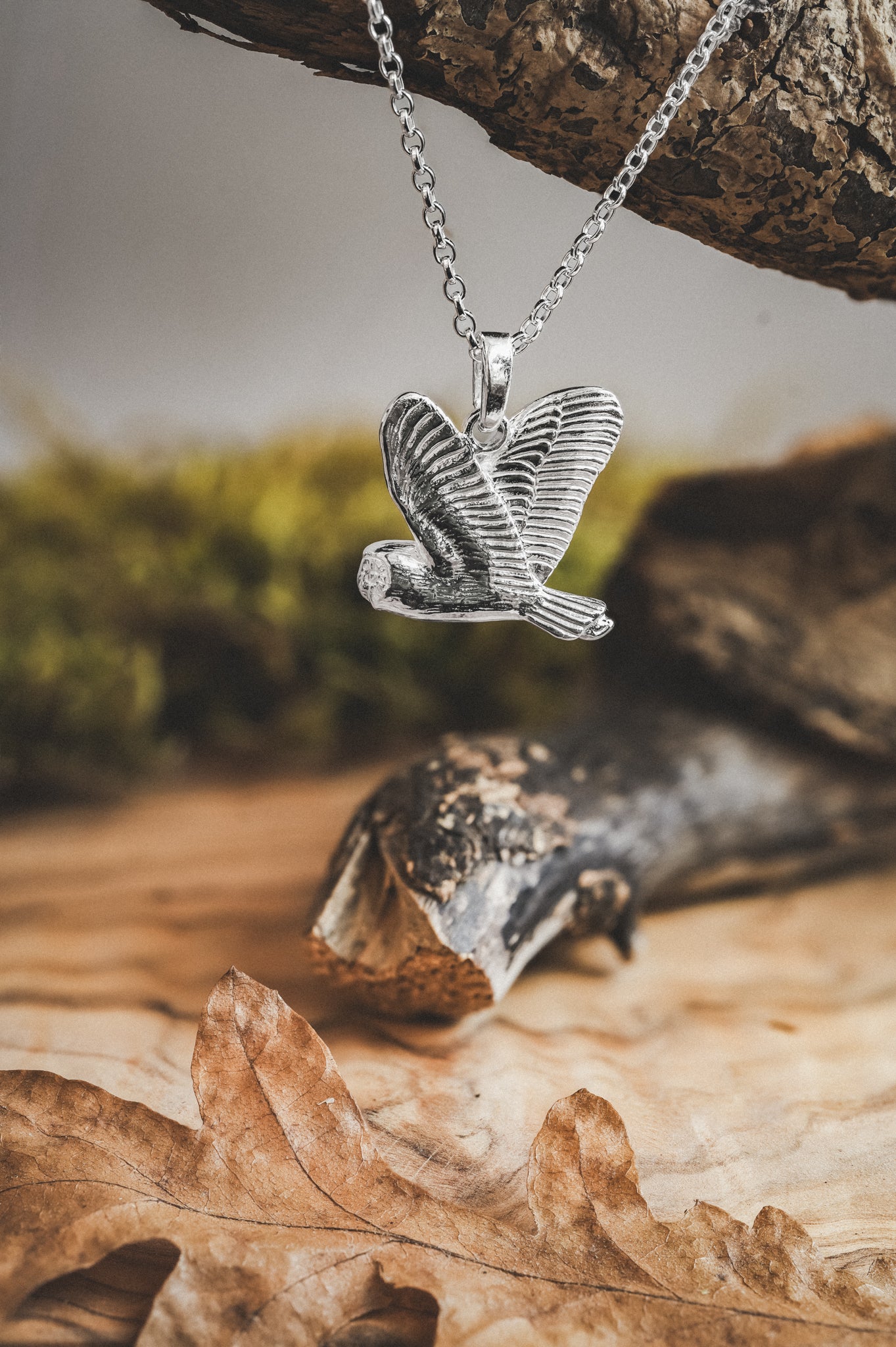 Flying Barn Owl Sterling Silver Necklace