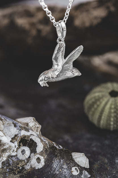 Sterling Silver Flying Puffin with Fish Pendant Necklace