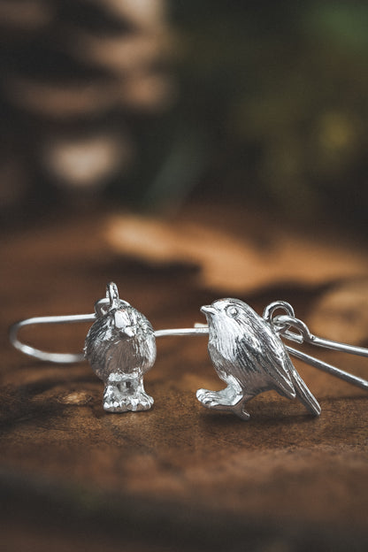 Silver Robin Dangle Earrings
