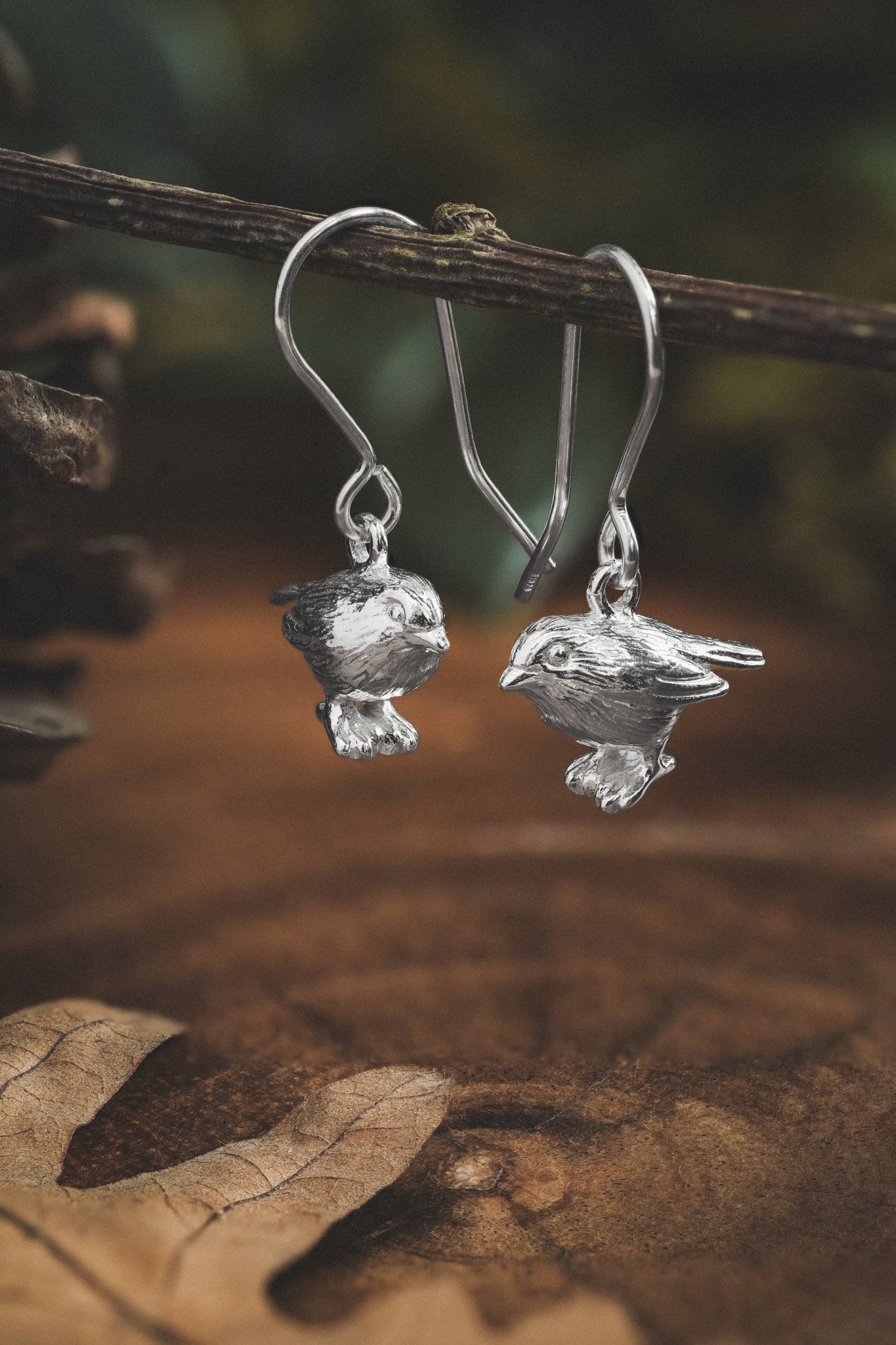 Silver Robin Dangle Earrings