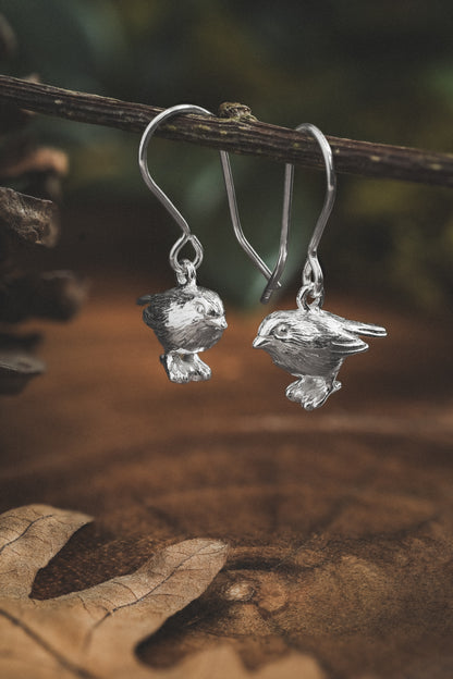 Silver Robin Dangle Earrings