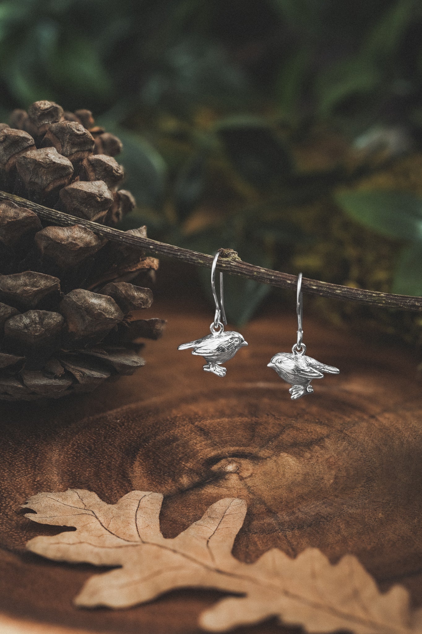 Silver Robin Dangle Earrings