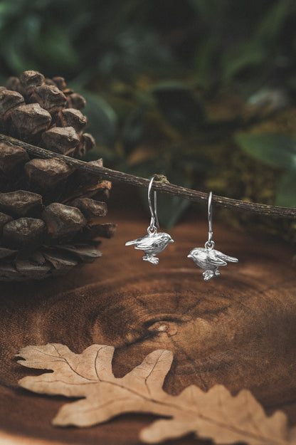 Silver Robin Dangle Earrings