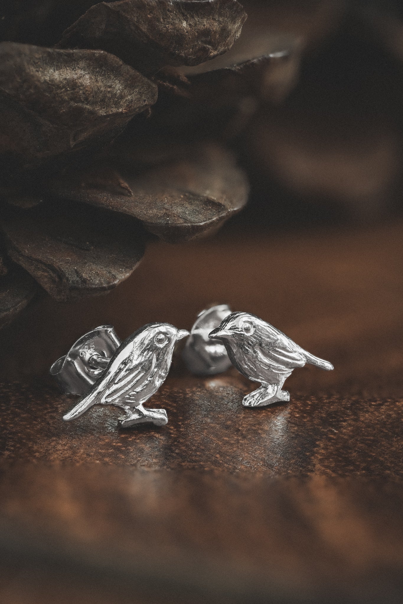 Silver Robin Stud Earrings