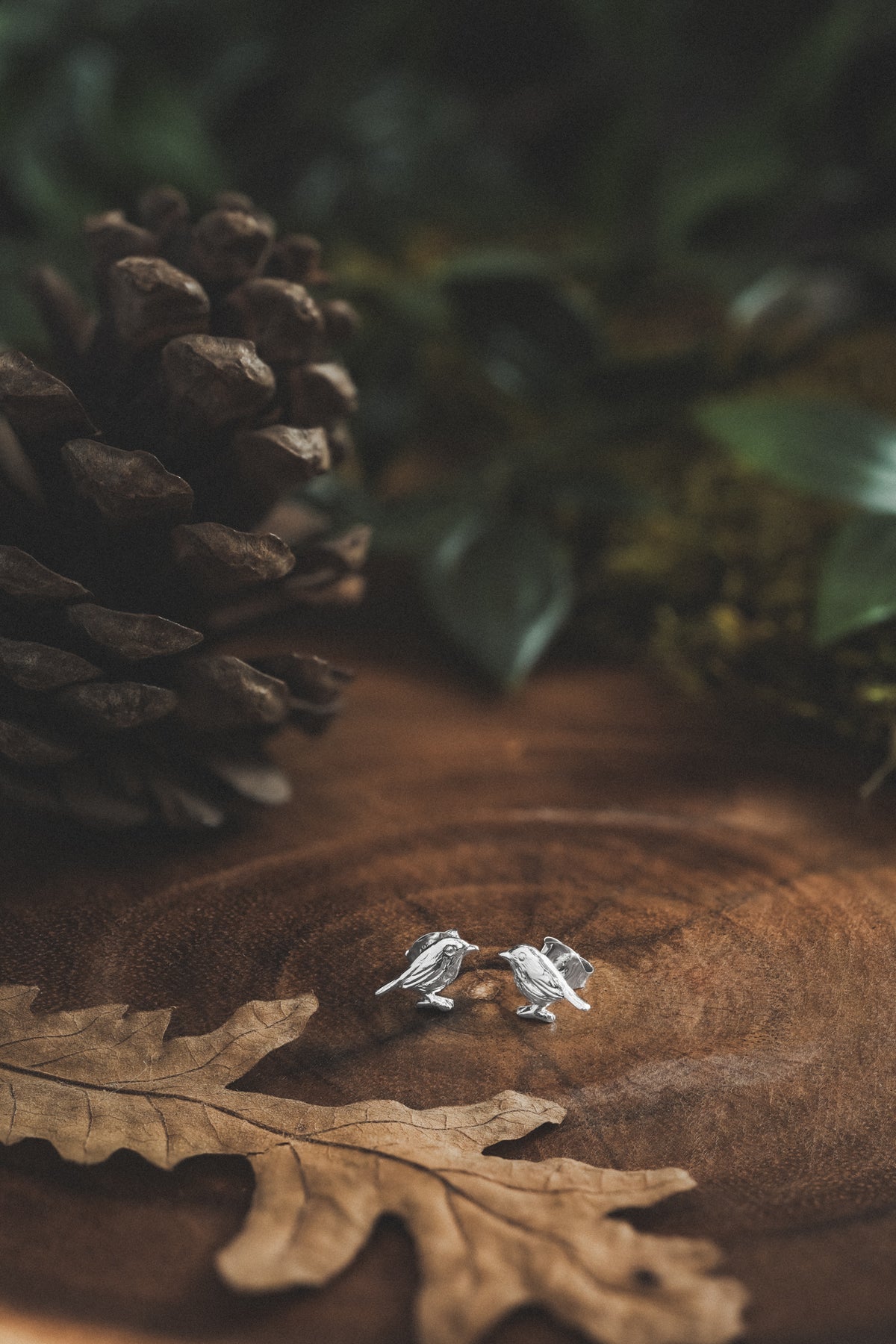 Silver Robin Stud Earrings
