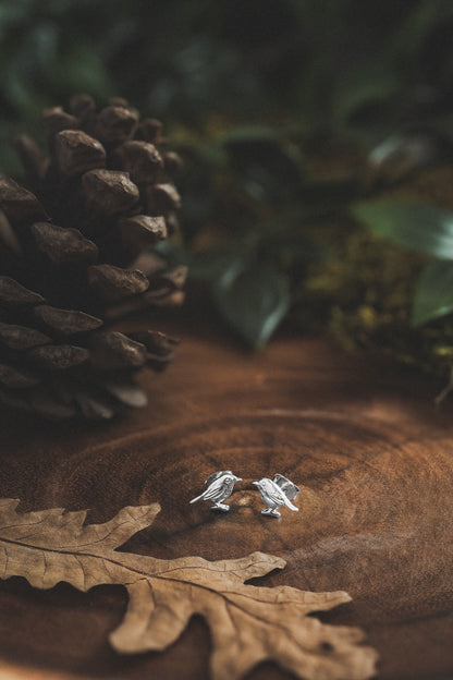 Silver Robin Stud Earrings