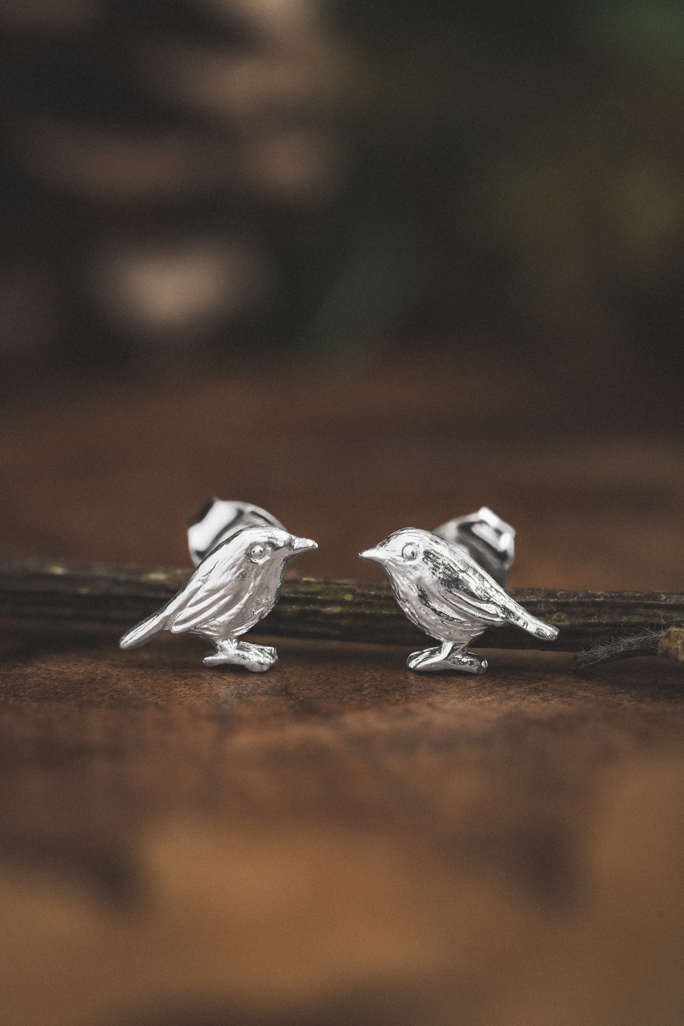 Silver Robin Stud Earrings