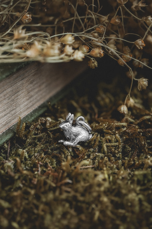 Small Silver Running Hare Charm Necklace