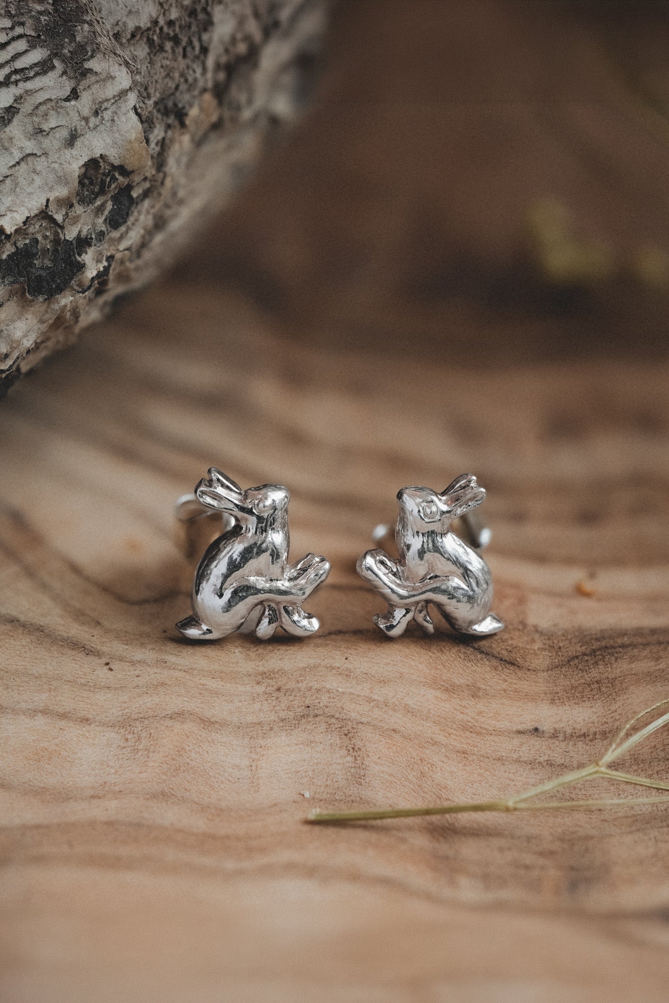 Sterling Silver Running Hare Stud Earrings