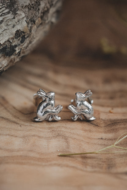 Sterling Silver Running Hare Stud Earrings