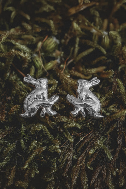 Sterling Silver Running Hare Stud Earrings
