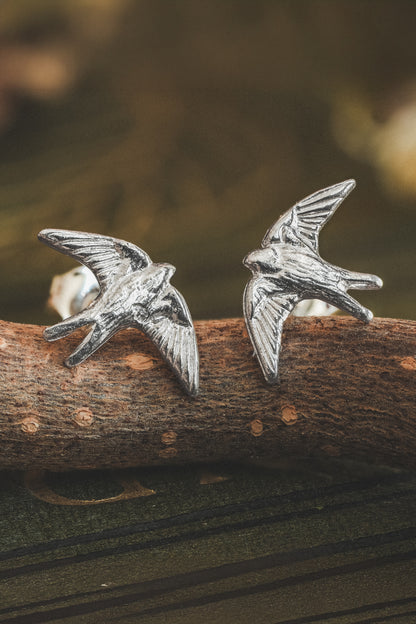 Sterling Silver Swallow Stud Earrings